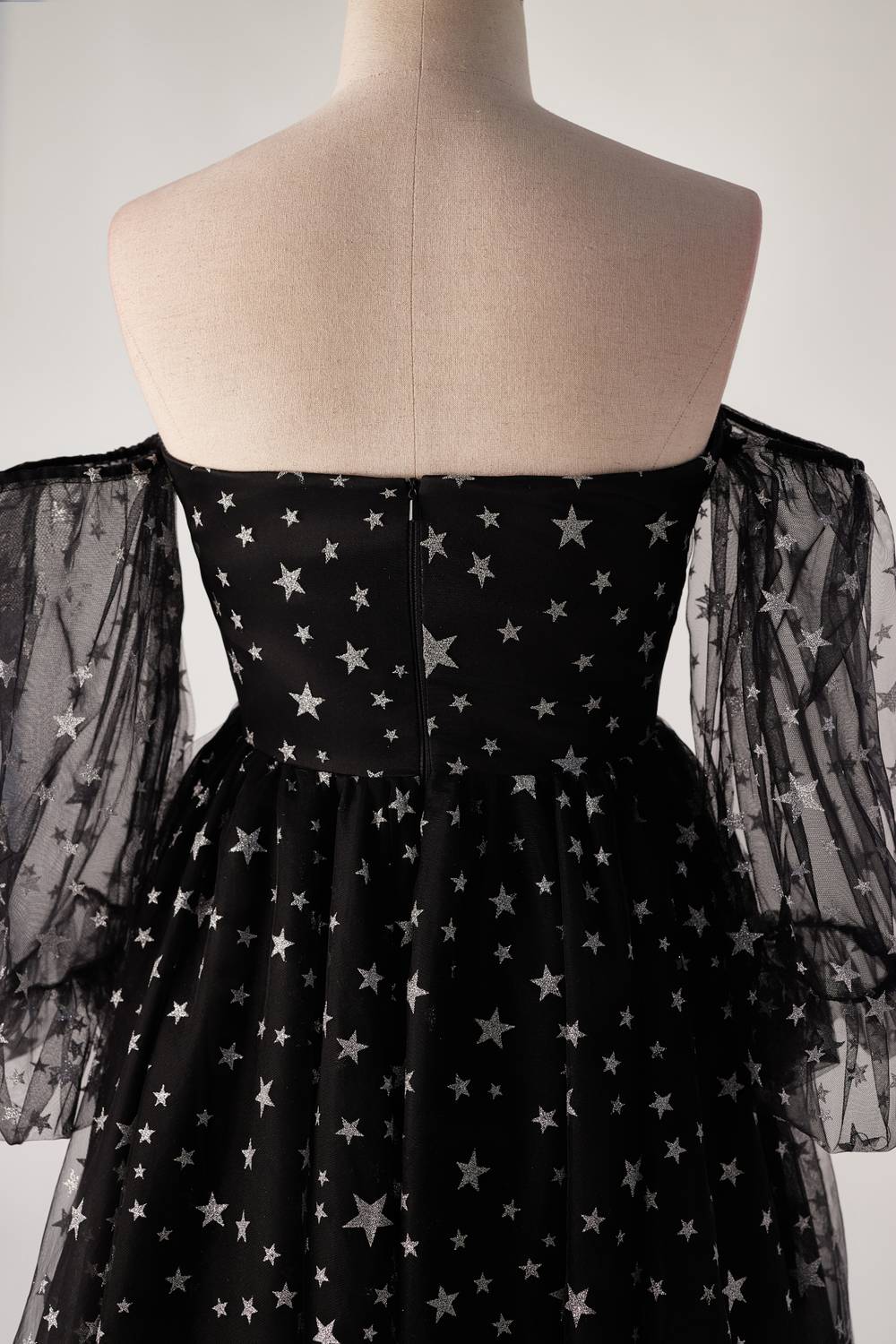 US 2 Sweetheart Black Stars Short Dress with Puff Sleeves - Image 6