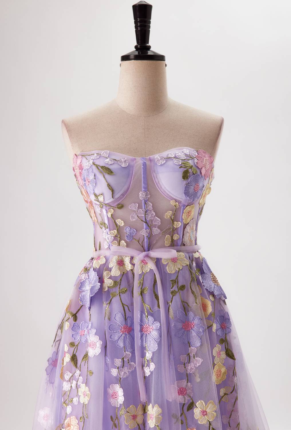 us 4 Lavender Floral Corset A-line Long Dress - Image 3