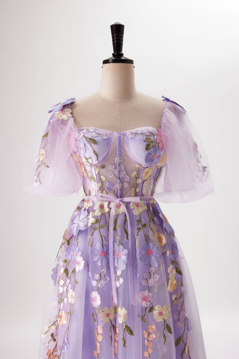 us 4 Lavender Floral Corset A-line Long Dress - Image 4