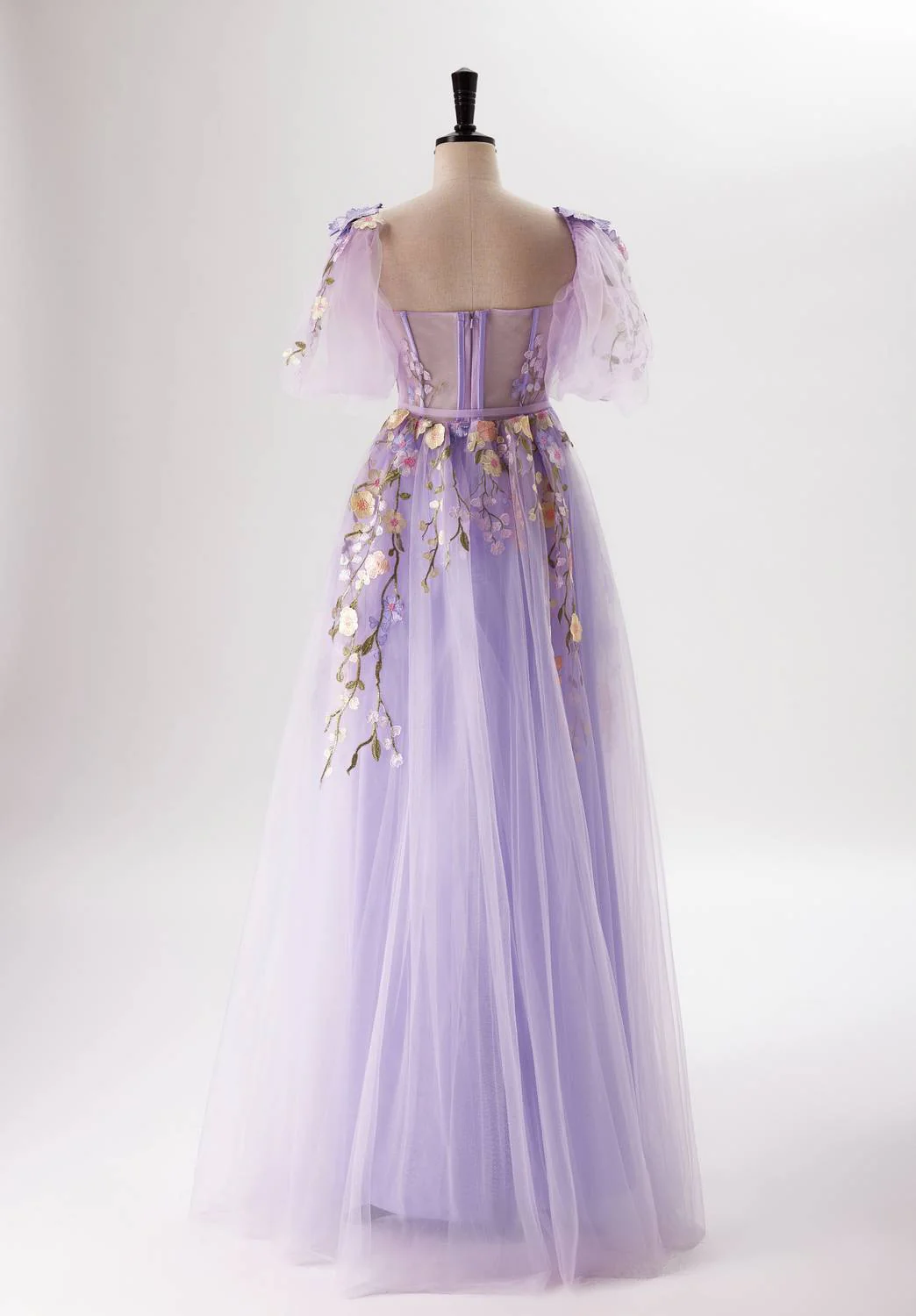 us 4 Lavender Floral Corset A-line Long Dress - Image 5