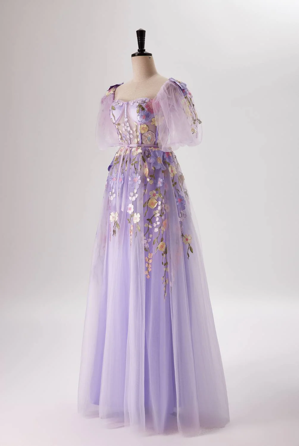 us 4 Lavender Floral Corset A-line Long Dress - Image 6