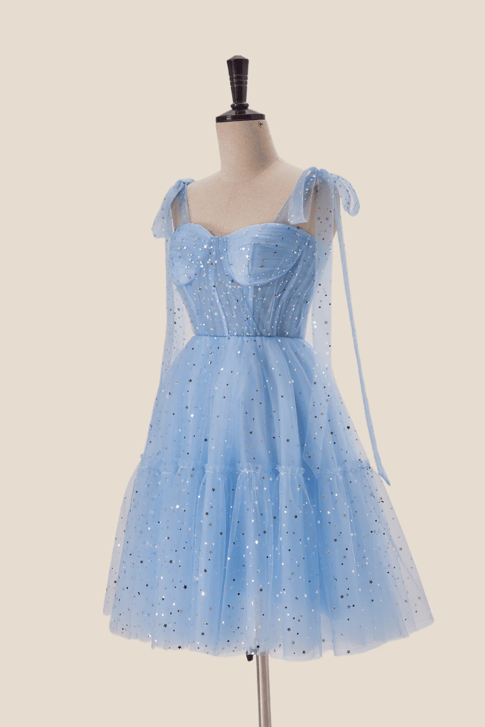 US 4 Starry Light Blue Tulle A-line Princess Dress - Image 3
