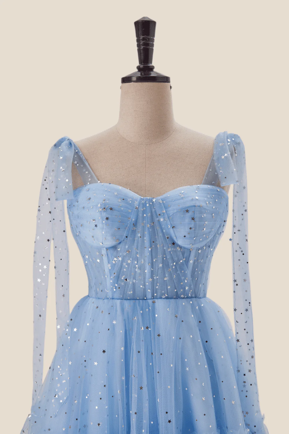 US 4 Starry Light Blue Tulle A-line Princess Dress - Image 4