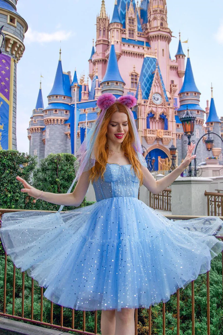 US 4 Starry Light Blue Tulle A-line Princess Dress - Image 7