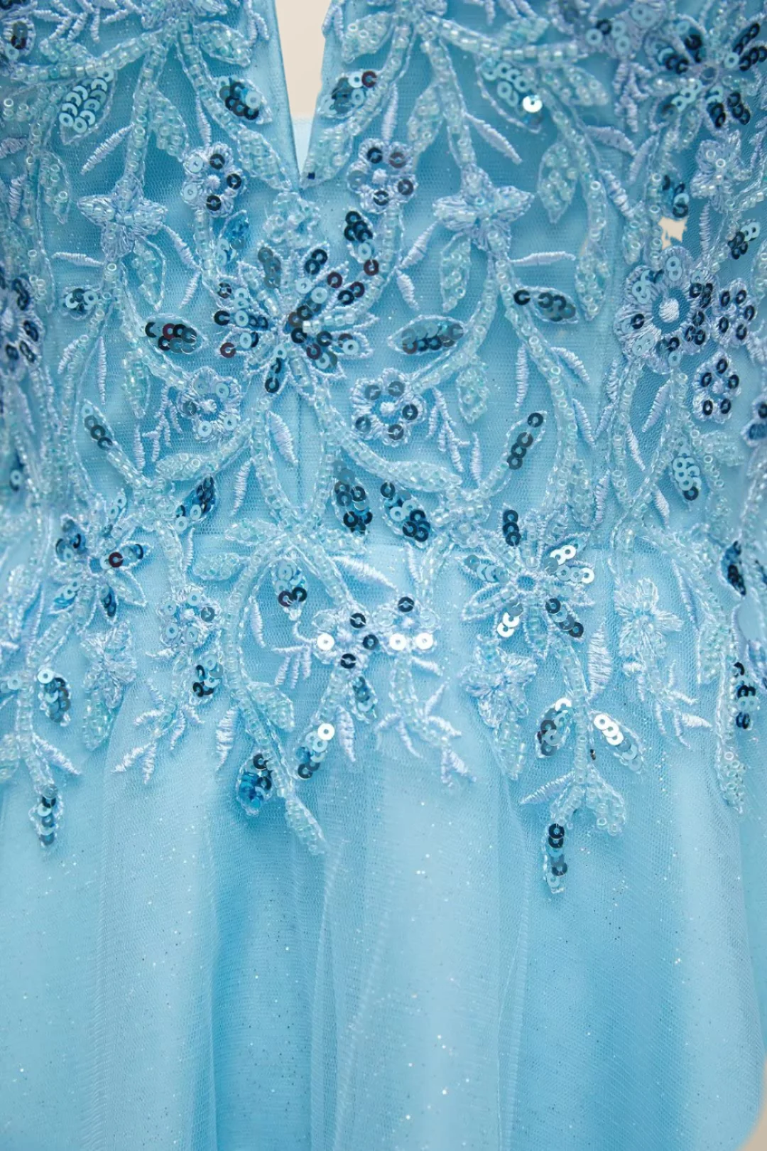 V Neck Blue Appliques Tulle A-line Short Dress - Image 6