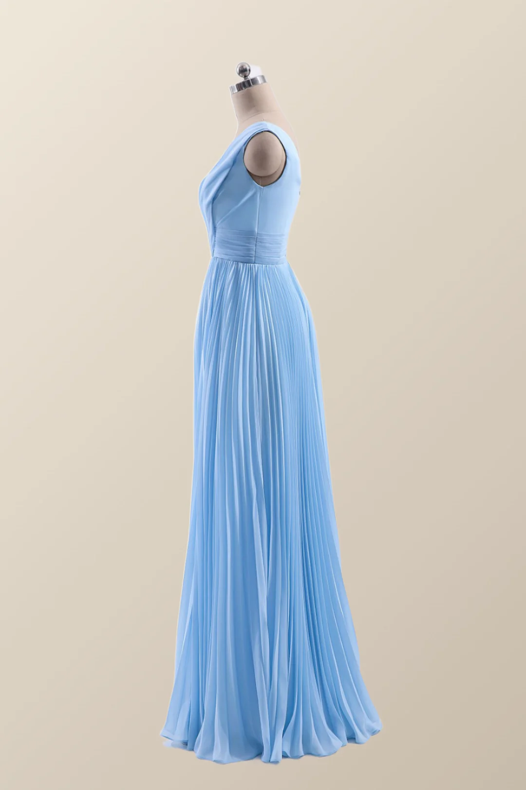 V Neck Blue Chiffon A-line Long Bridesmaid Dress - Image 2