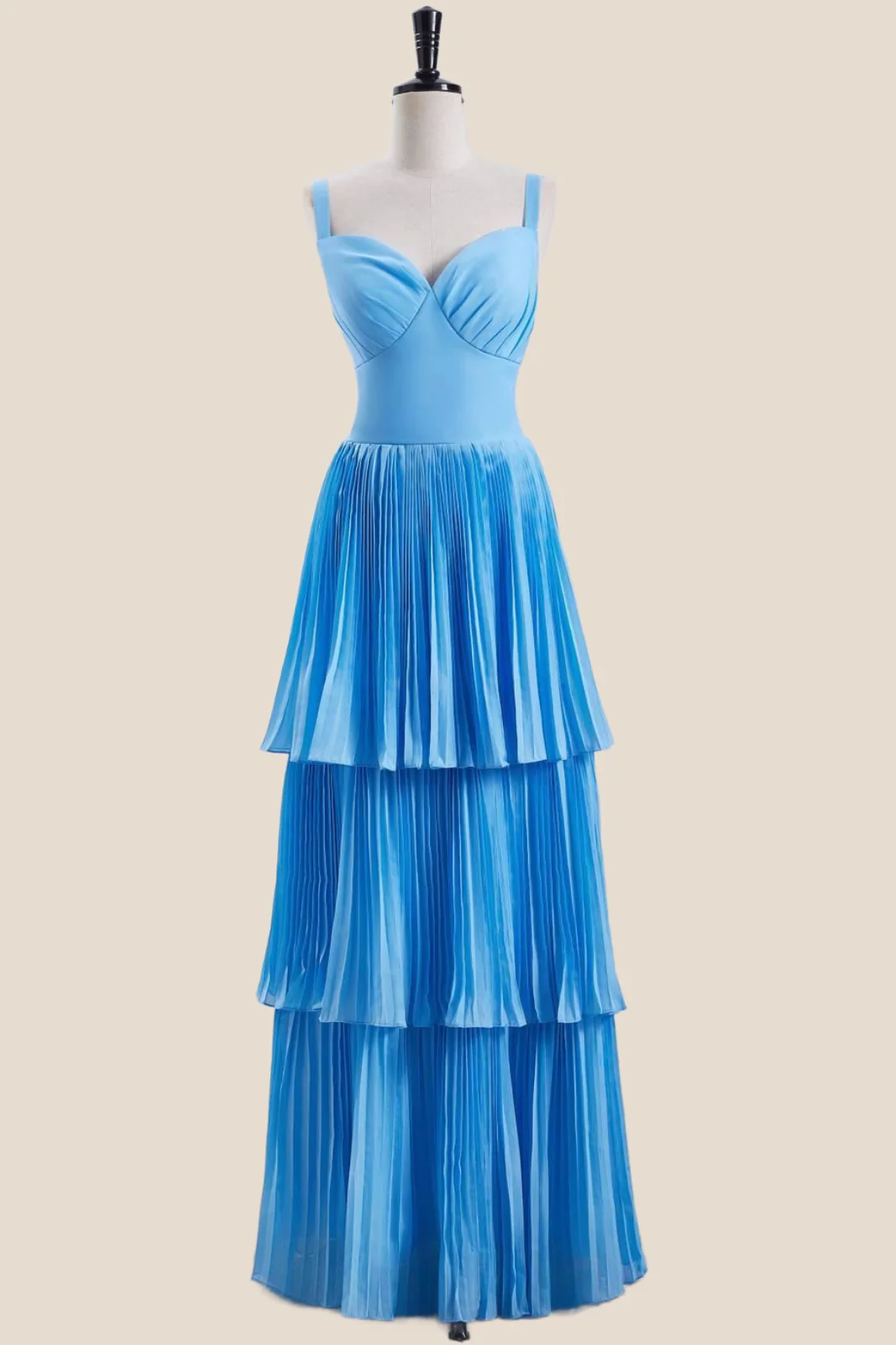 V Neck Blue Empire Tiered Long Bridesmaid Dress - Image 2