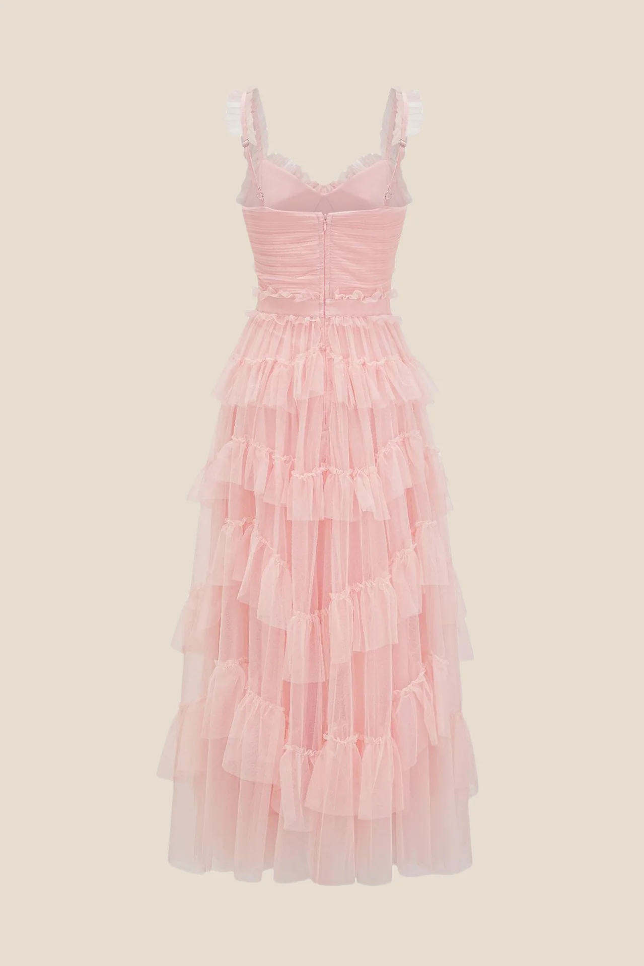 V-neck Blue Ruffle Tiered A-line Long Dress - Image 4