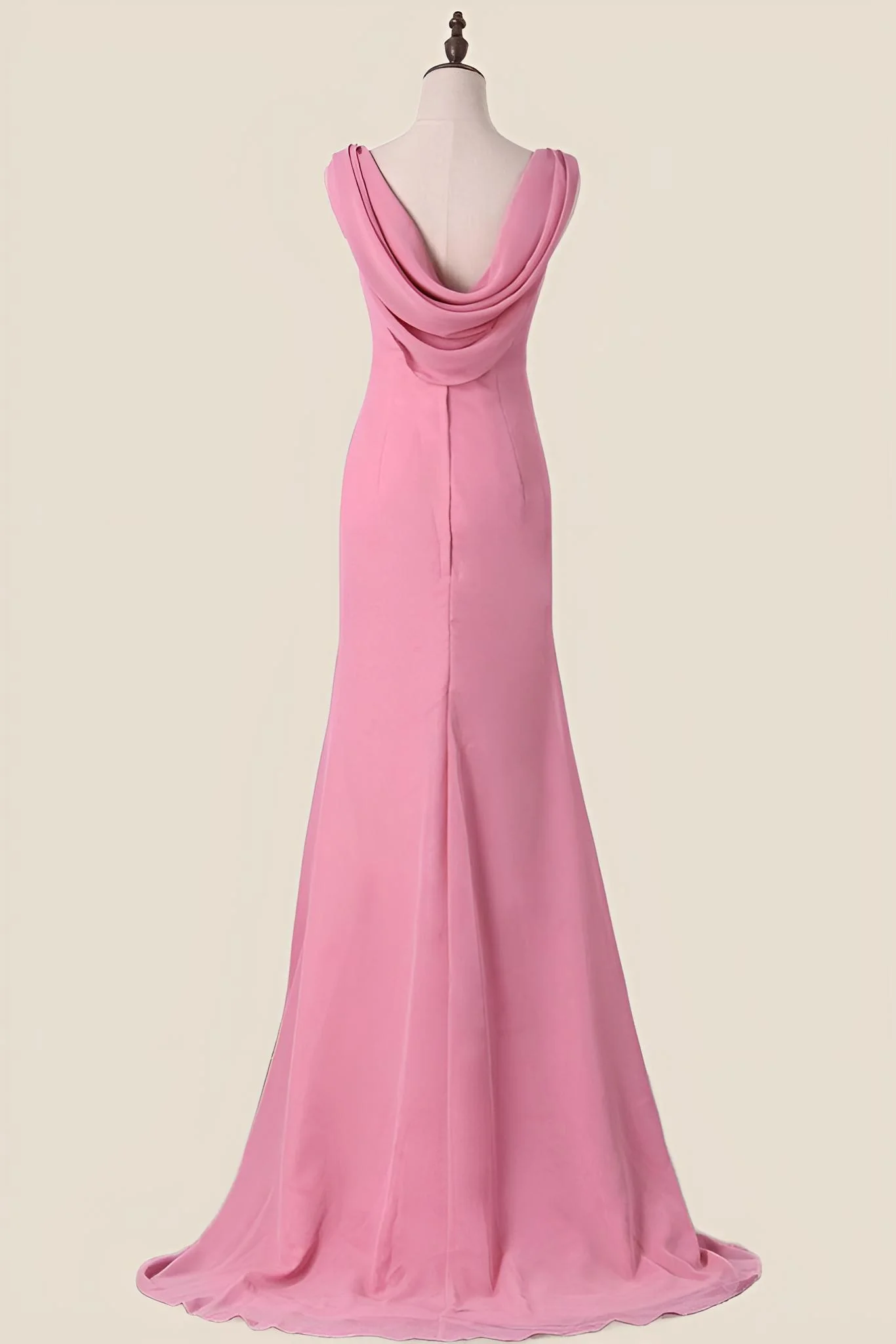 V Neck Blush Pink Chiffon Long Party Dress - Image 3