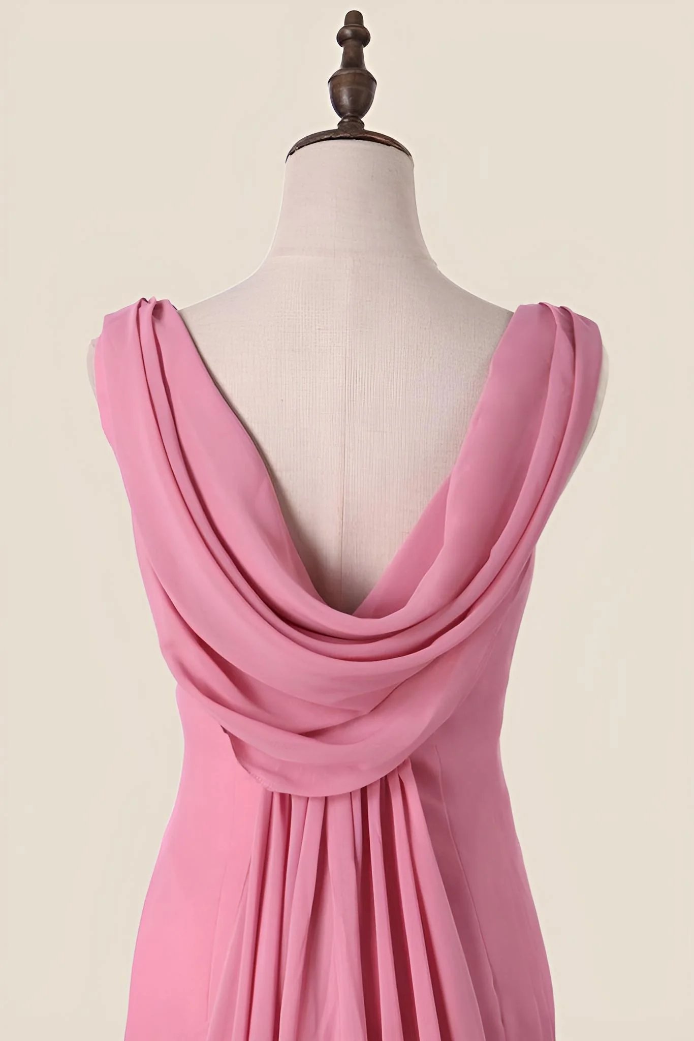 V Neck Blush Pink Chiffon Long Party Dress - Image 4