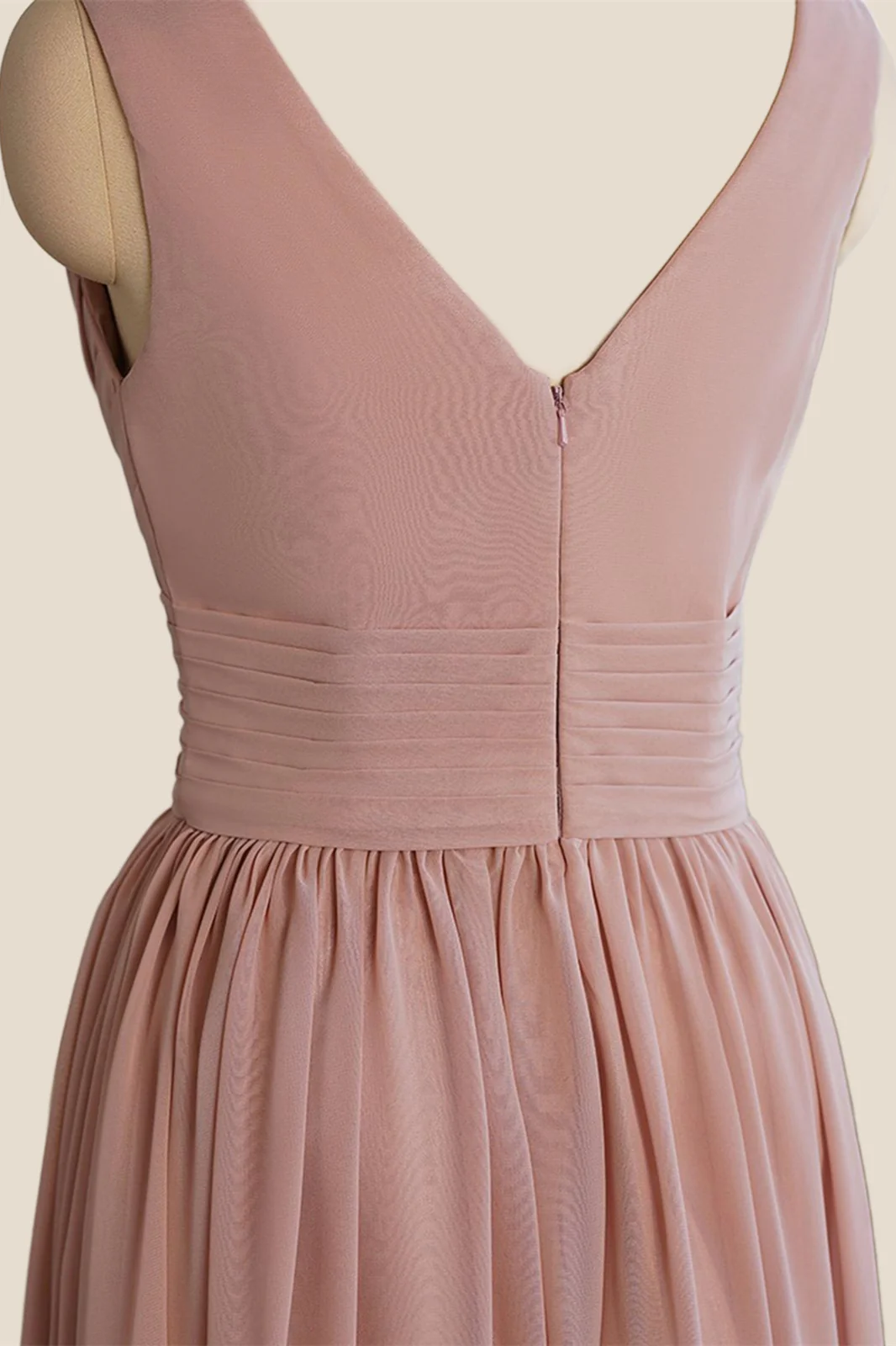 V Neck Blush Pleated A-line Long Dress - Image 5