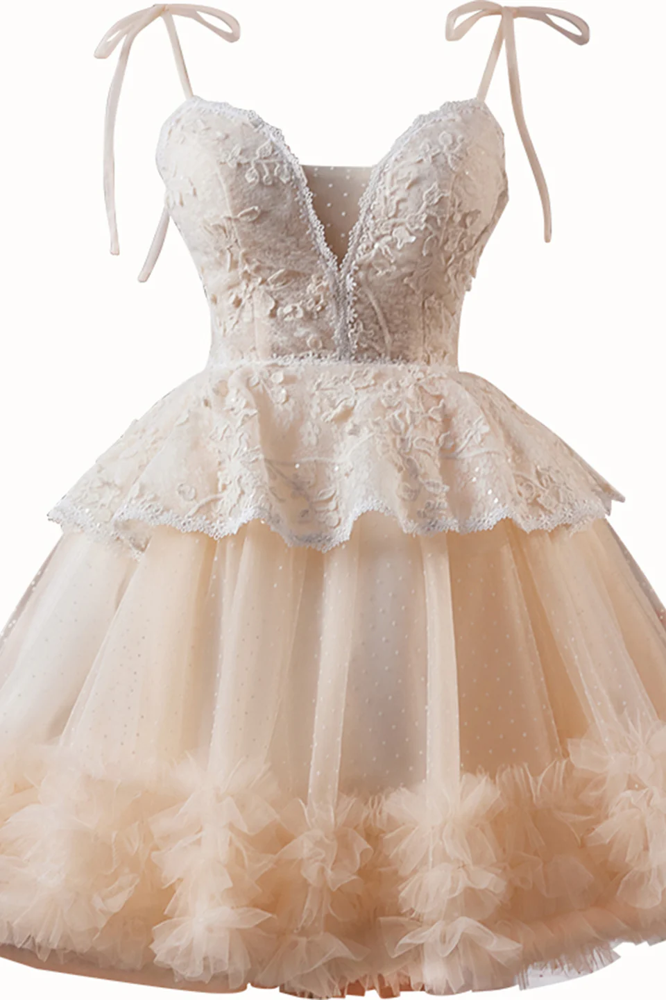 V-neck Champagne Appliques Tulle Short Dress - Image 5