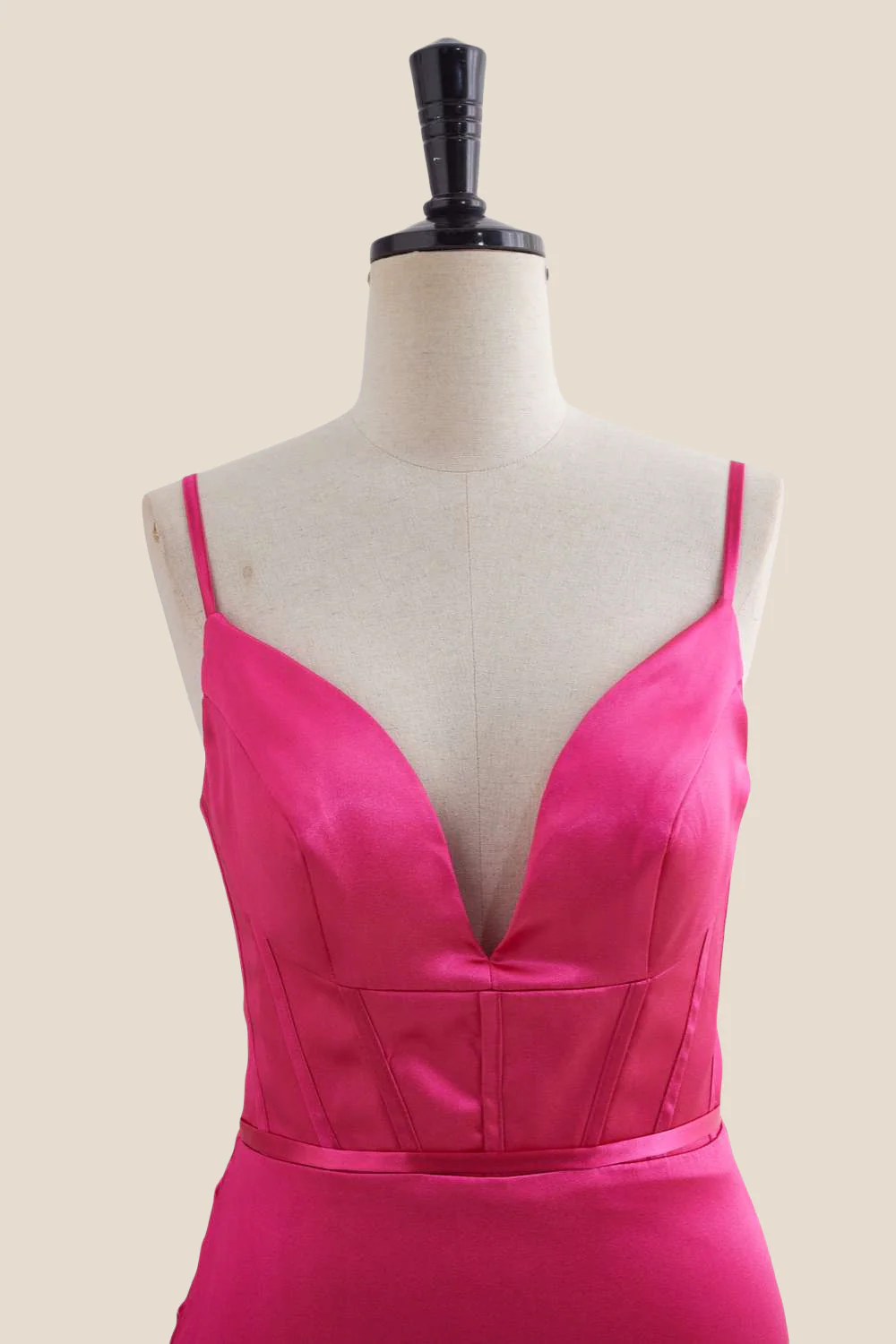 V Neck Hot Pink Ruched Bodycon Short Dress - Image 4
