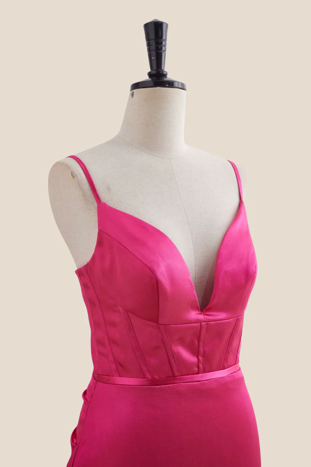 V Neck Hot Pink Ruched Bodycon Short Dress - Image 5