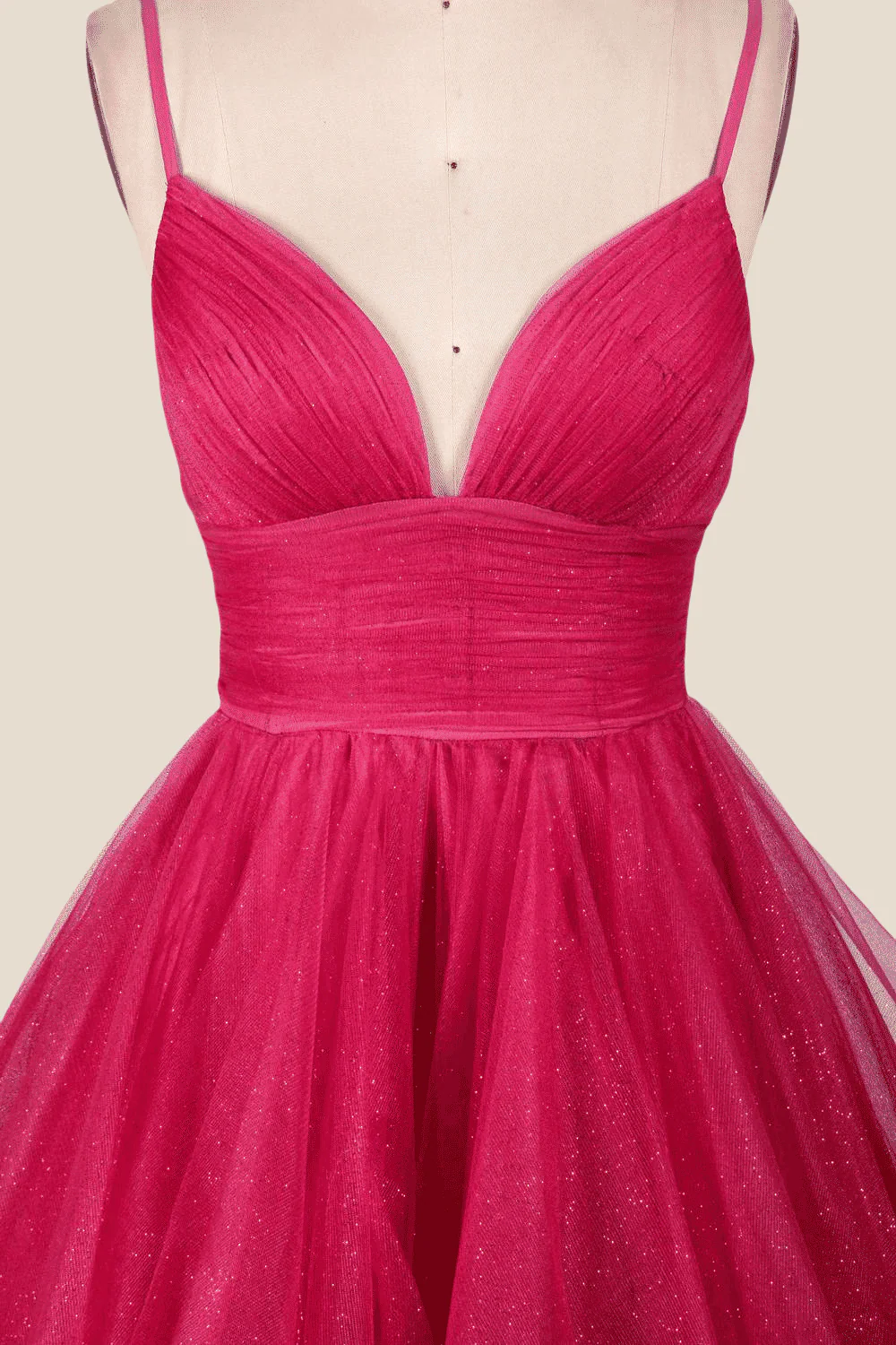 V-neck Hot Pink Irregular Hem A-line Long Dress - Image 4