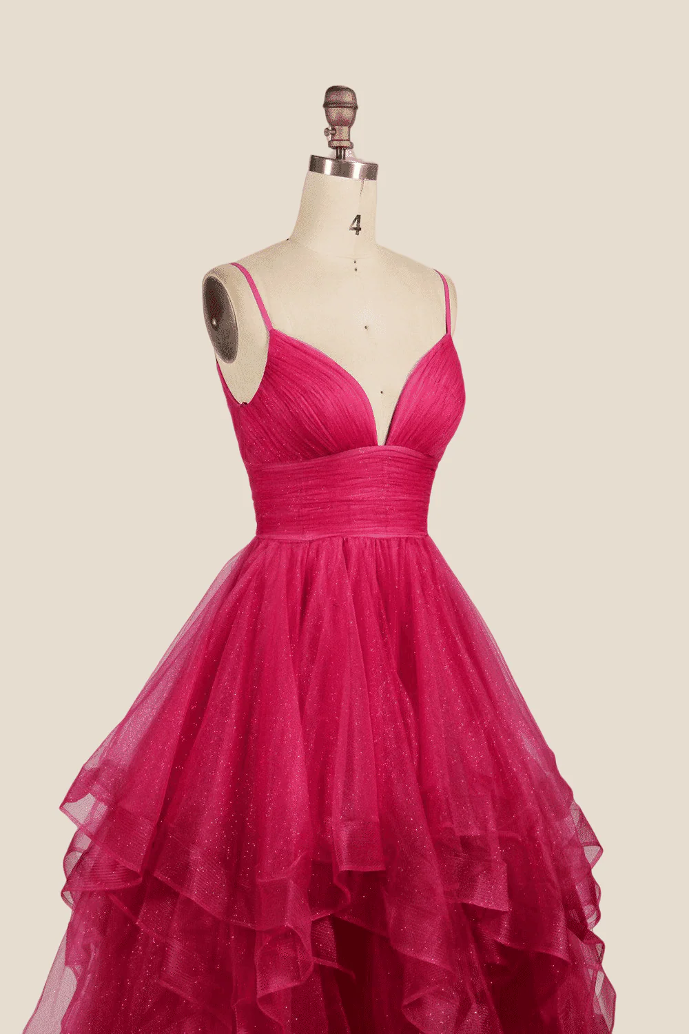 V-neck Hot Pink Irregular Hem A-line Long Dress - Image 5