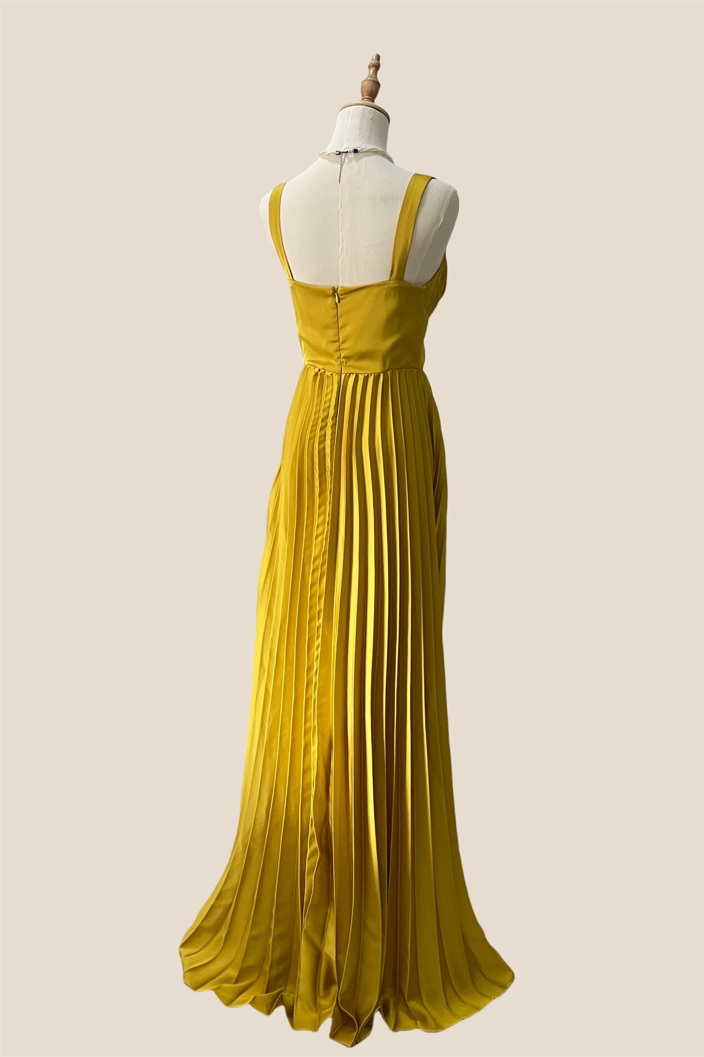 V-neck Olive Green Pleated Long Chiffon Dress - Image 6