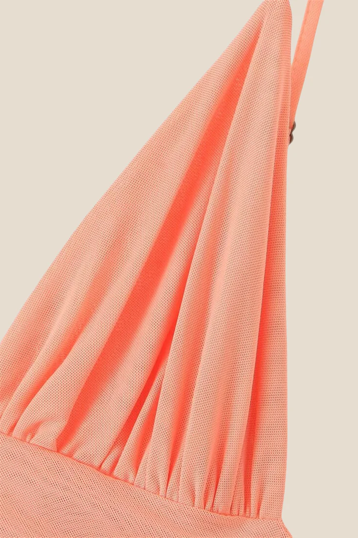 V-neck Orange Ruched Short Dress with Streamer - Image 7