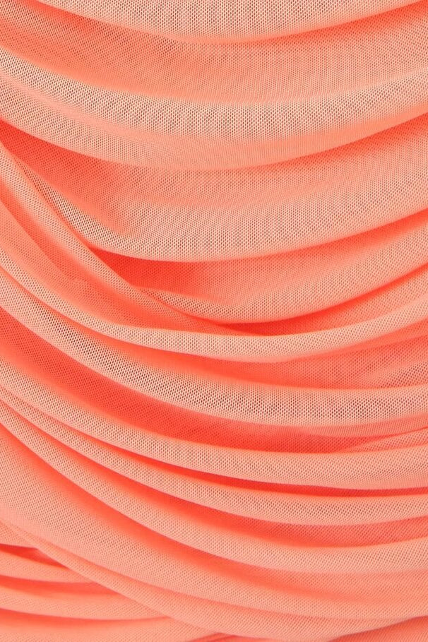 V-neck Orange Ruched Short Dress with Streamer - Image 9