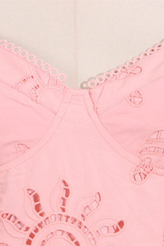 V-neck Pink Hollow A-line Short Dress - Image 10