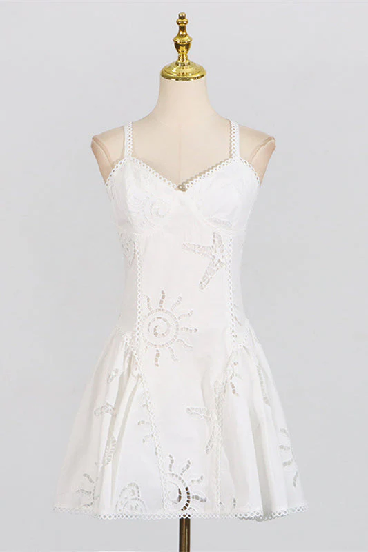 V-neck Pink Hollow A-line Short Dress - Image 14