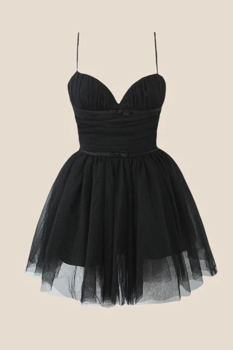 V-neck Pink Pleated A-line Short Tulle Dress - Image 2