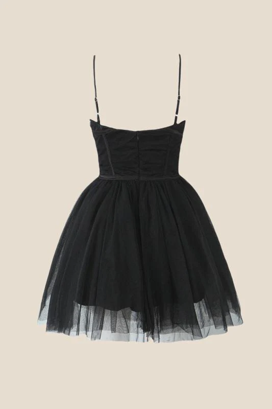 V-neck Pink Pleated A-line Short Tulle Dress - Image 3