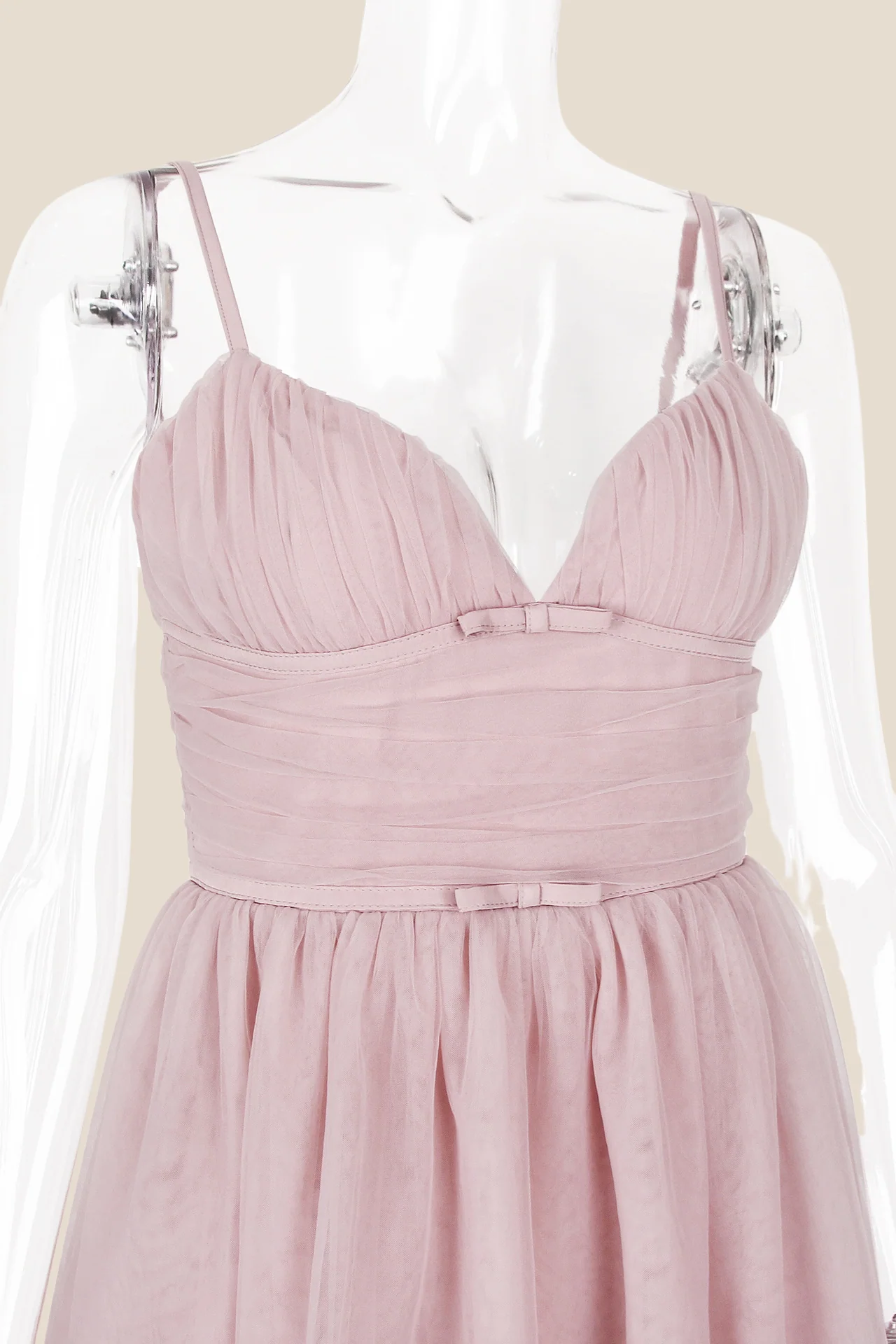 V-neck Pink Pleated A-line Short Tulle Dress - Image 6