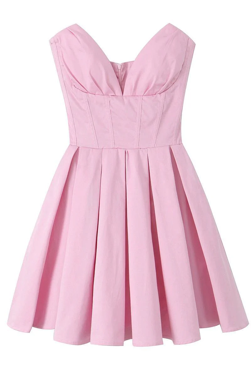V-neck Lavender Pleated Short Party Dress - Image 2