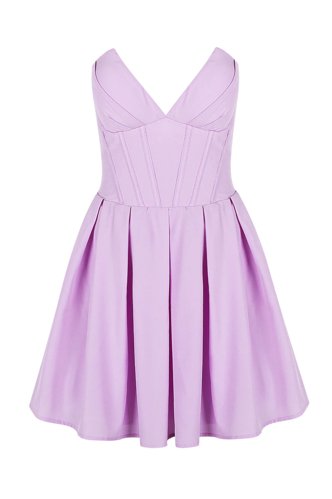 V-neck Lavender Pleated Short Party Dress
