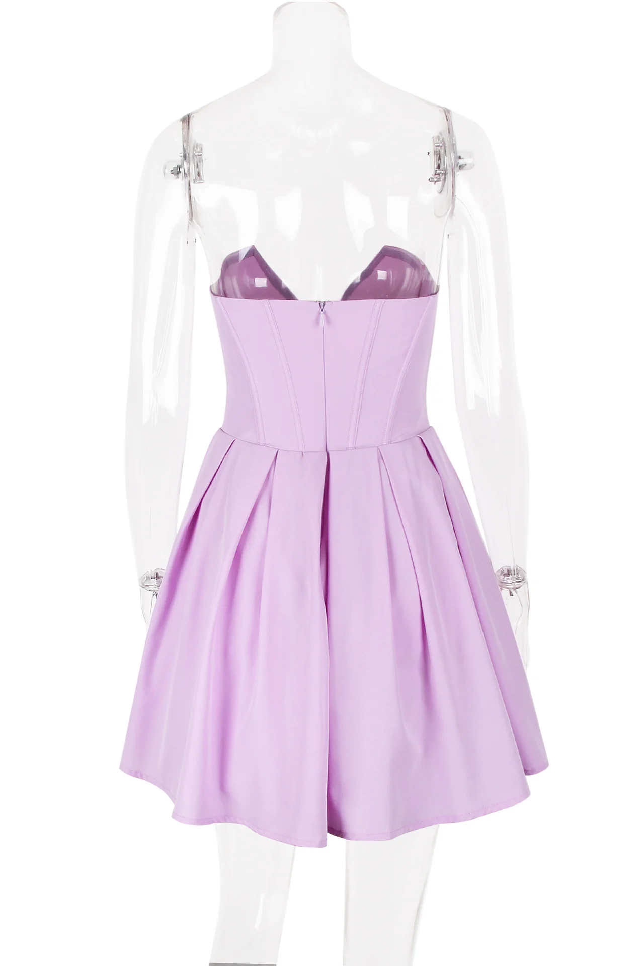 V-neck Lavender Pleated Short Party Dress - Image 5