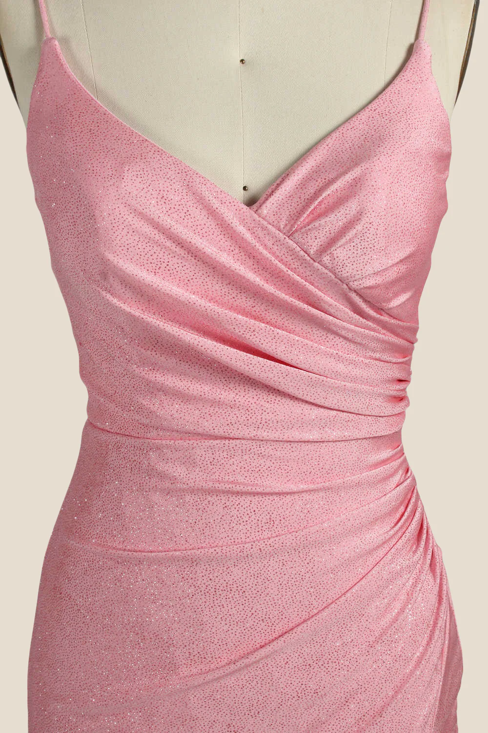 V-neck Pink Ruched Bodycon Short Dress - Image 12