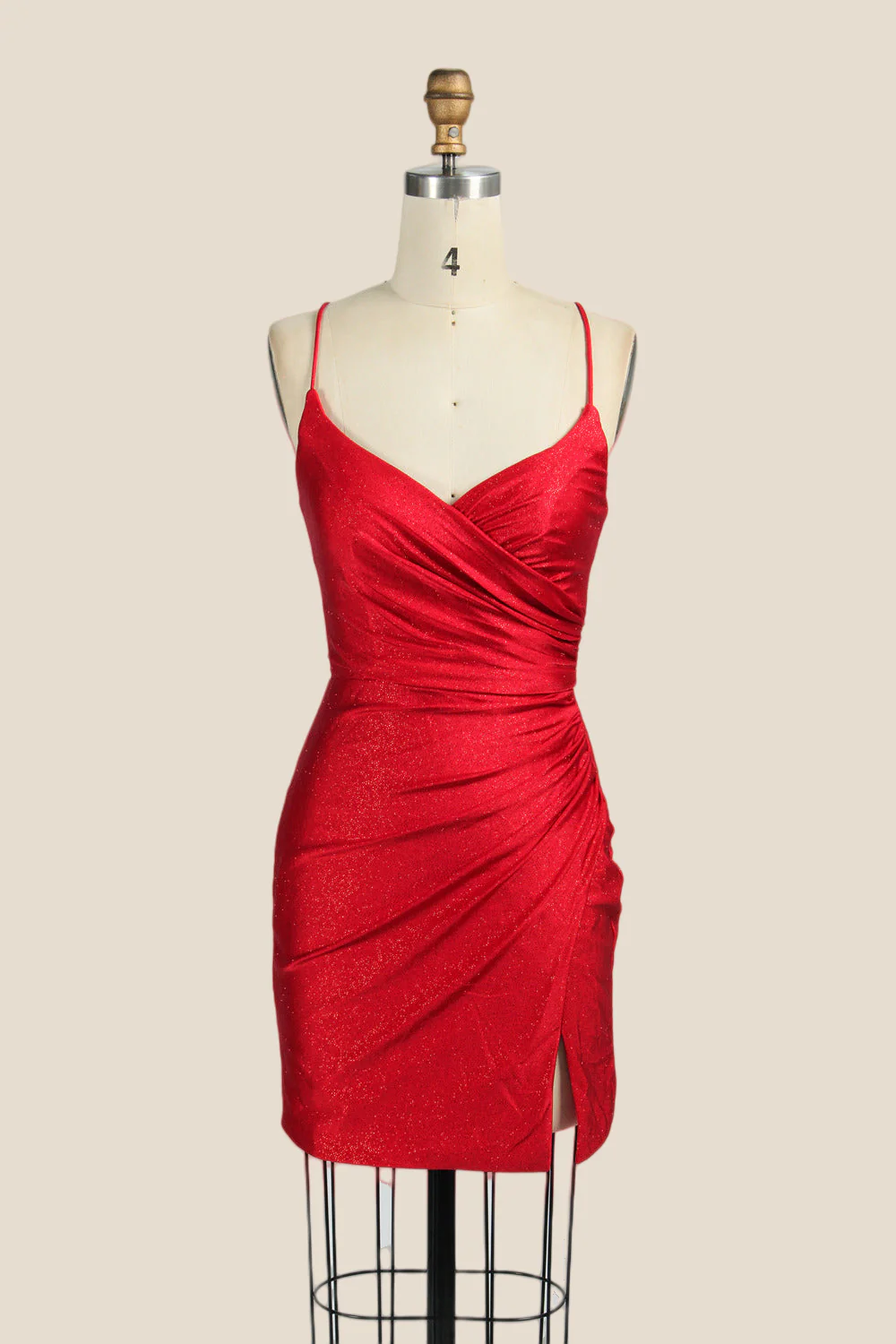 V-neck Pink Ruched Bodycon Short Dress - Image 15