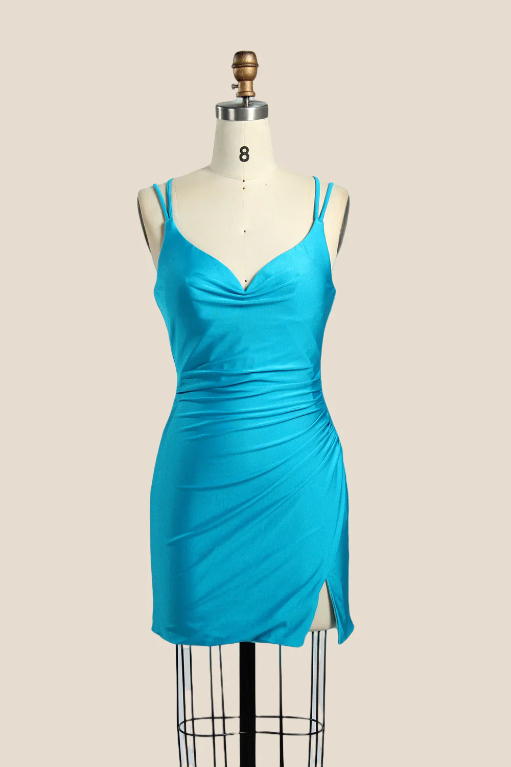 V-neck Pink Ruched Bodycon Short Dress - Image 21