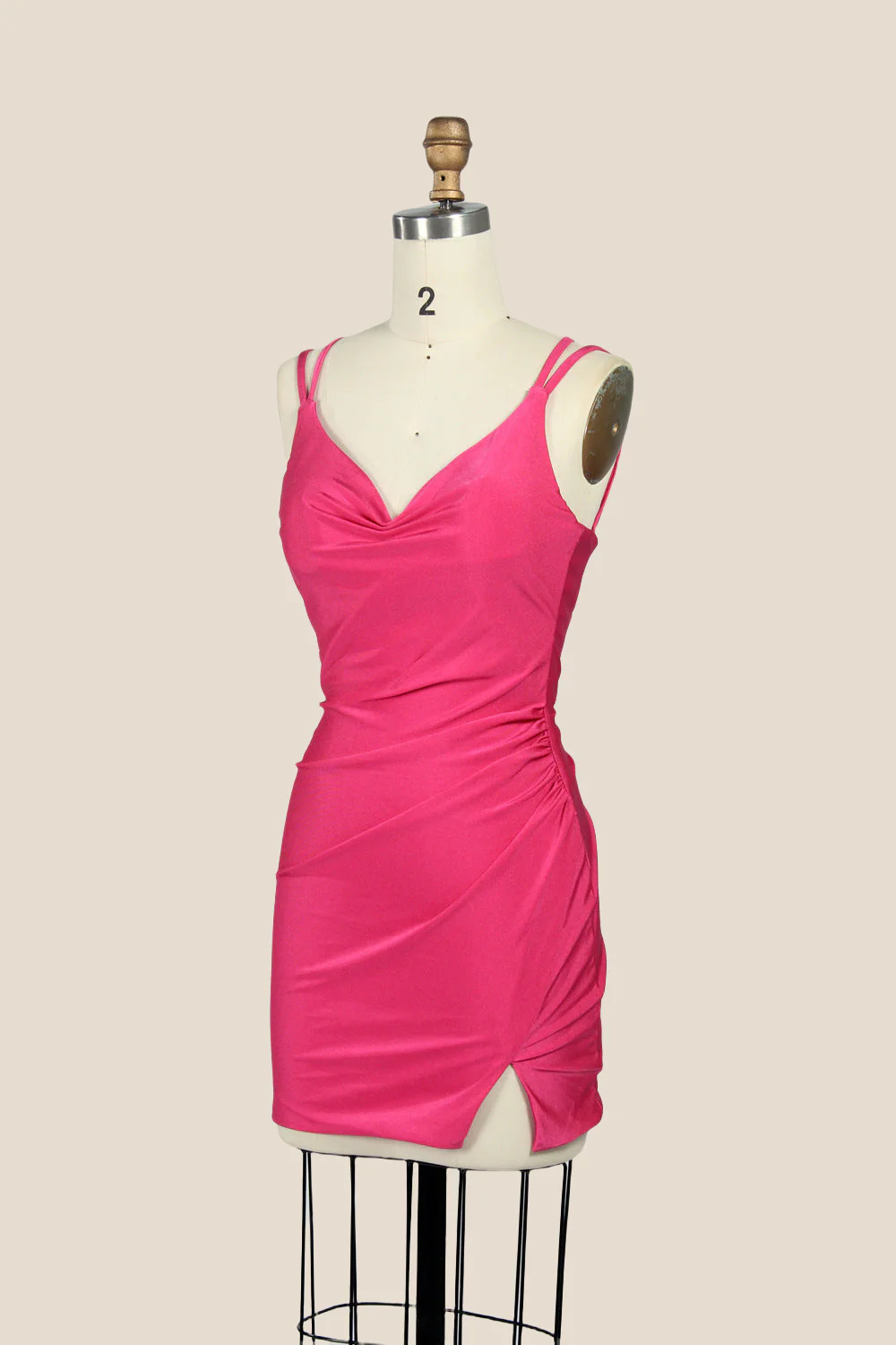 V-neck Pink Ruched Bodycon Short Dress - Image 5