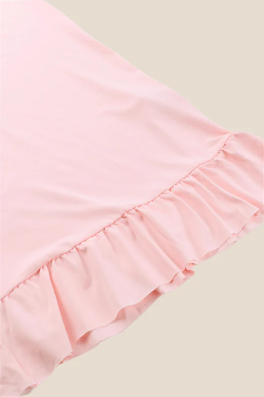 V-neck Pink Ruffle Hem Long Dress with Slit - Image 10
