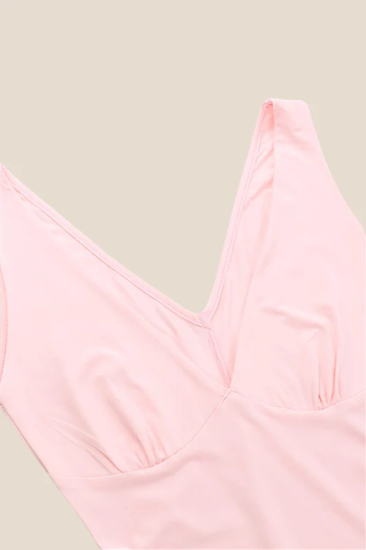 V-neck Pink Ruffle Hem Long Dress with Slit - Image 3