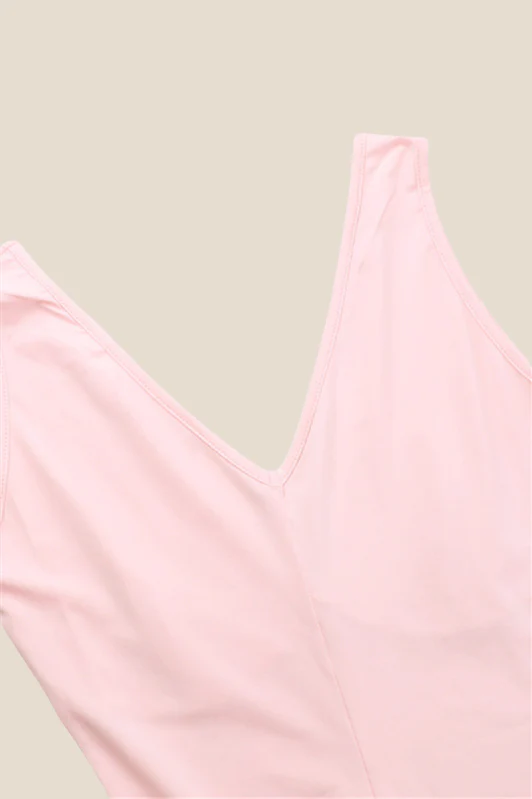 V-neck Pink Ruffle Hem Long Dress with Slit - Image 4