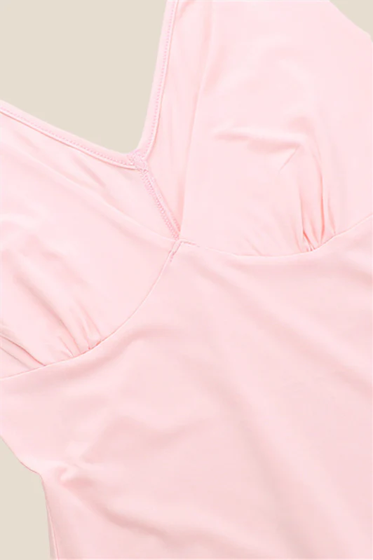 V-neck Pink Ruffle Hem Long Dress with Slit - Image 6