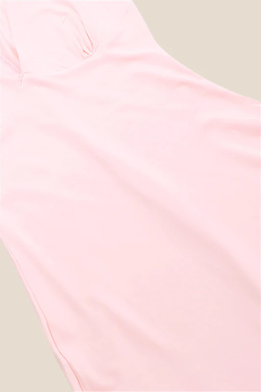 V-neck Pink Ruffle Hem Long Dress with Slit - Image 7