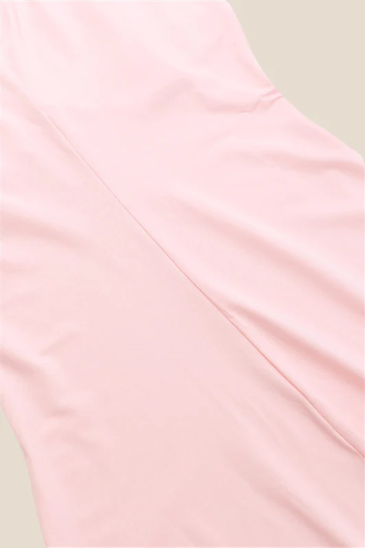 V-neck Pink Ruffle Hem Long Dress with Slit - Image 8