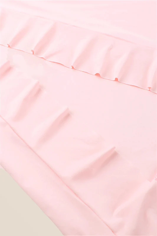 V-neck Pink Ruffle Hem Long Dress with Slit - Image 9