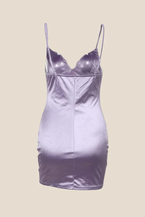 V-neck Purple Ruched Bodycon Short Dress - Image 2
