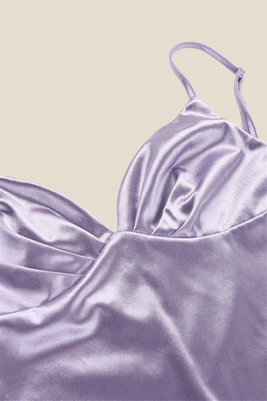 V-neck Purple Ruched Bodycon Short Dress - Image 3