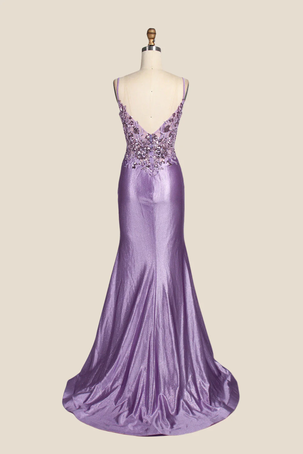 V-neck Purple Sequin Mermaid Long Dress with Slit - Image 2