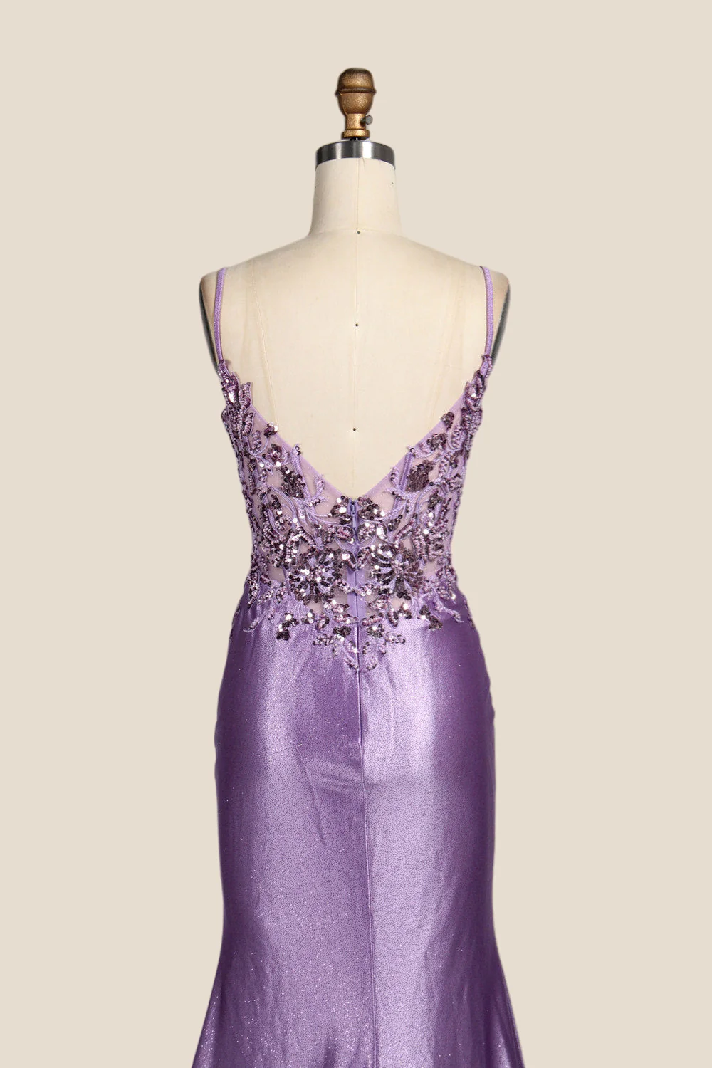 V-neck Purple Sequin Mermaid Long Dress with Slit - Image 5