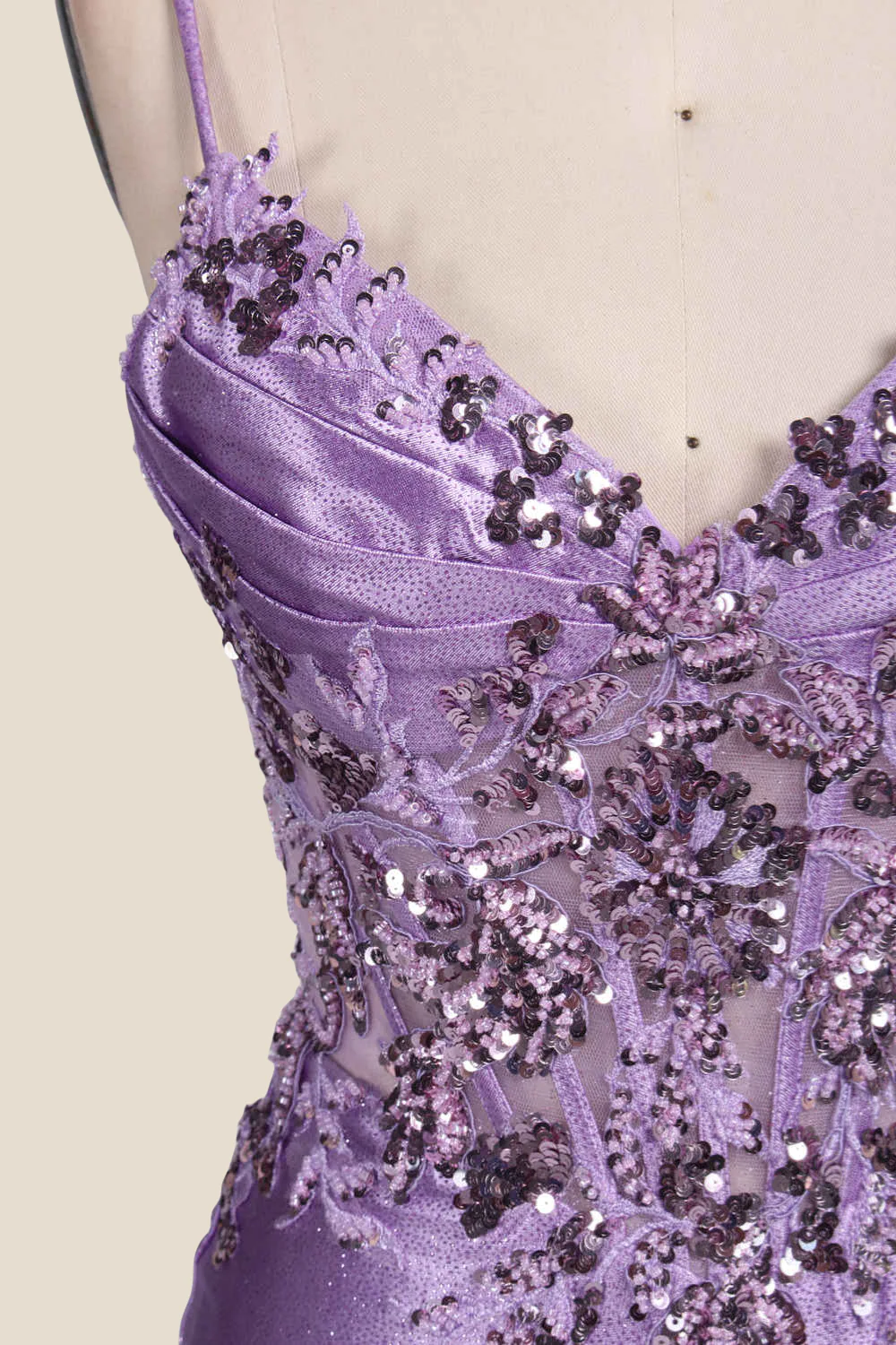 V-neck Purple Sequin Mermaid Long Dress with Slit - Image 6