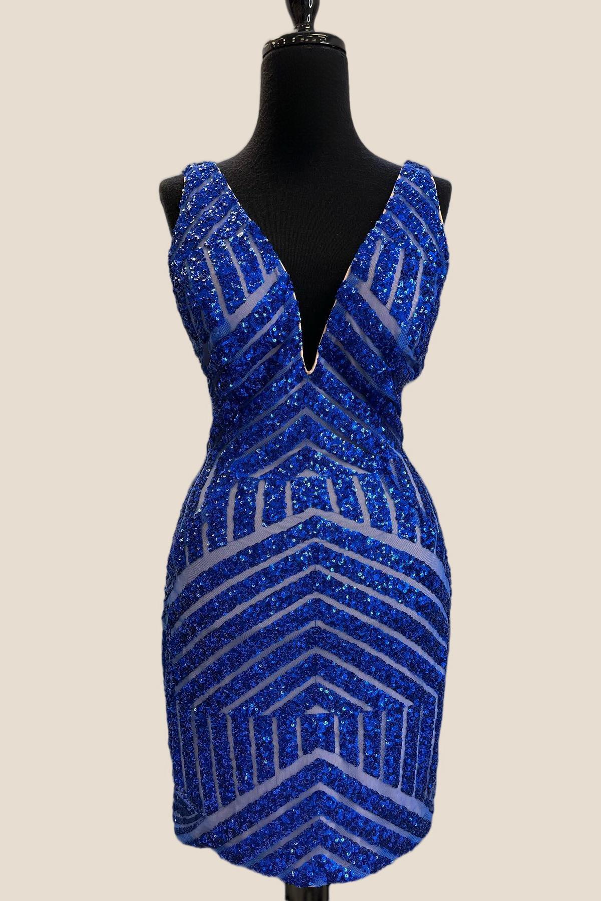 V Neck Red Sequin Bodycon Short Dress - Image 2