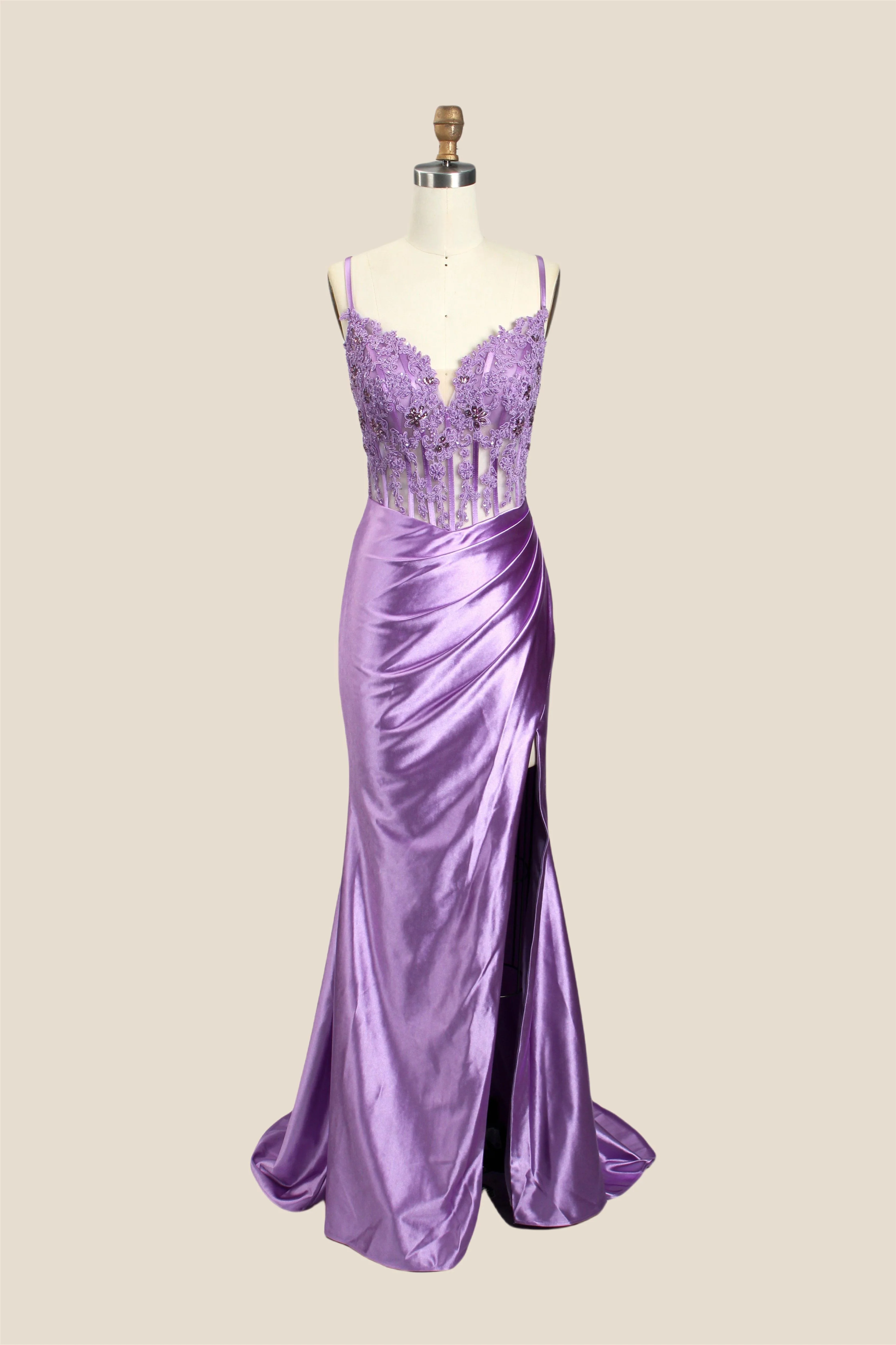 V-neck Sage Green Appliques Mermaid Long Dress - Image 4