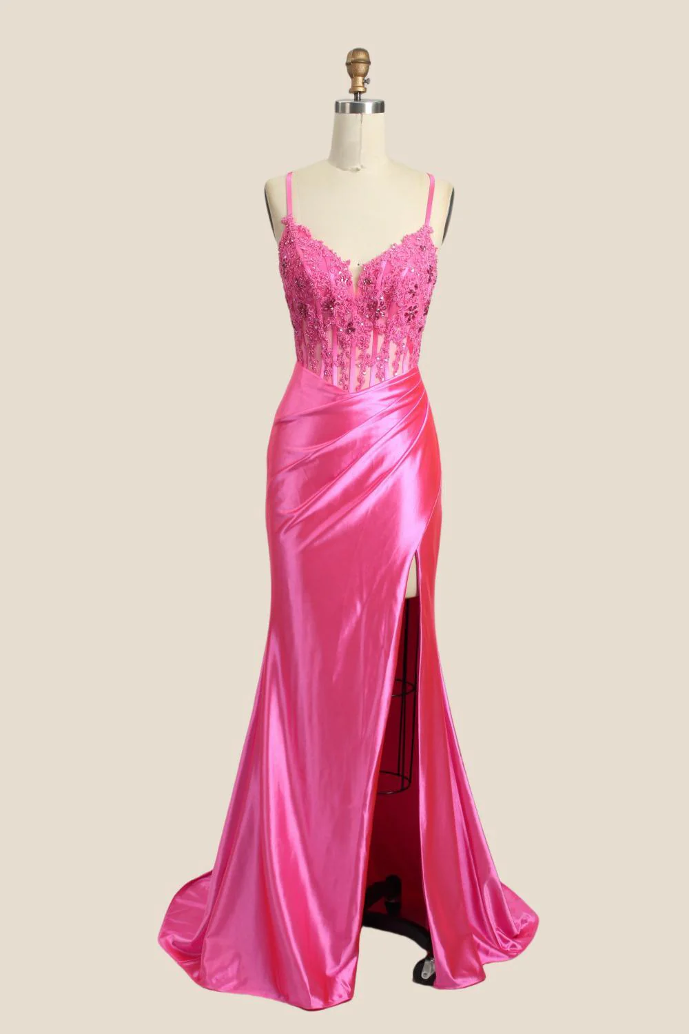 V-neck Sage Green Appliques Mermaid Long Dress - Image 5